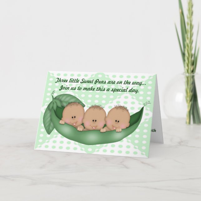 Triplets Green Baby Shower Pea in a Pod Invitation (Front)