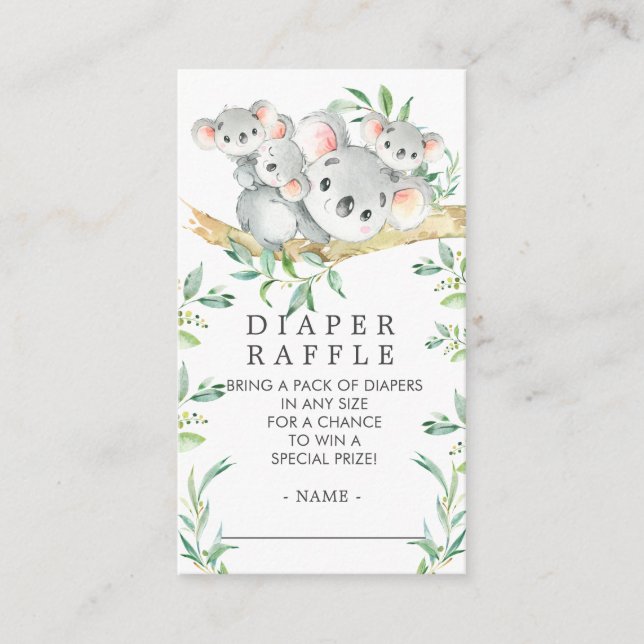 Triplets Koala Baby Shower Diaper Raffle Ticket Enclosure Card (Front)