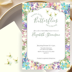 Triplets Little Butterflies Floral Baby Shower  Invitation