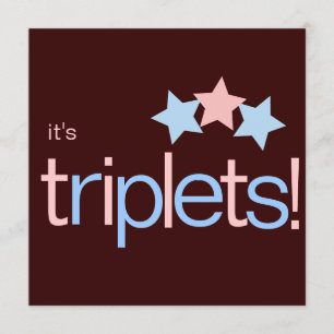 Triplets Stars Pink Blue Brown Baby Shower Invitation