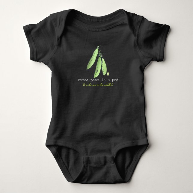 Triplets Three Peas in a Pod Baby Bodysuit (Front)