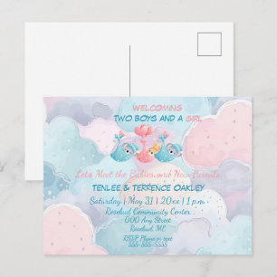 Triplets Two Boys and A Girl Shower Invite Postcard