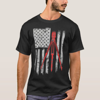 Tripod Survey Flag America 4th July Land Surveyor  T-Shirt
