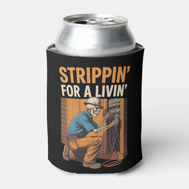 Trippin' for A Livin' Funny Skeleton Electrician  Can Cooler (Can Front)