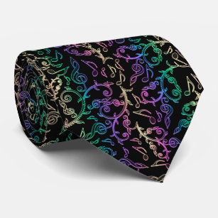 Tripping Music Notes n Clefs Colourful Gradient Tie