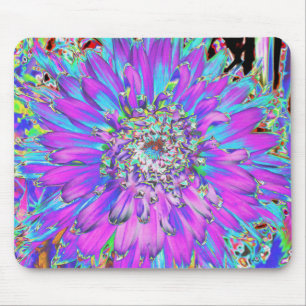Trippy Abstract Aqua, Lime Green and Purple Dahlia Mouse Pad