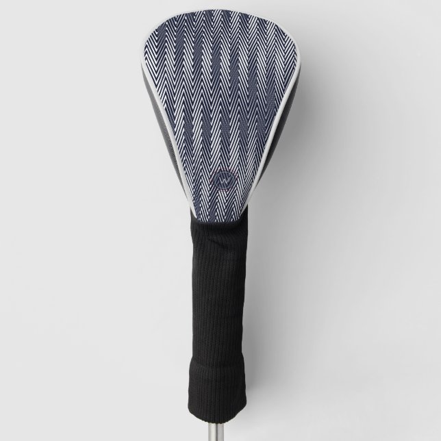 Trippy Abstract Black & White Stripes, Monogramed Golf Head Cover (Front)