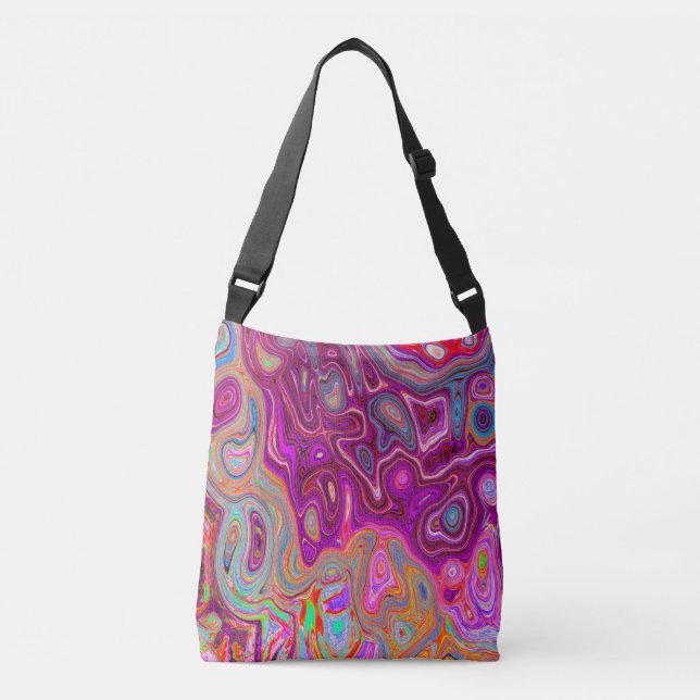 Trippy Abstract Magenta Rainbow Colours Retro Art Crossbody Bag (Front)