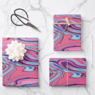 Trippy Abstract Marbled Art in Blue and Pink  Wrapping Paper Sheet
