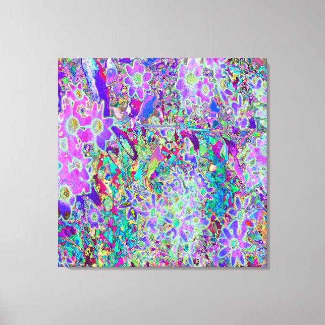 Trippy Abstract Pink and Purple Flowers Canvas Print (Front)