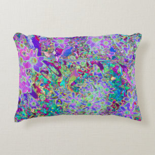Trippy Abstract Pink and Purple Flowers Decorative Cushion