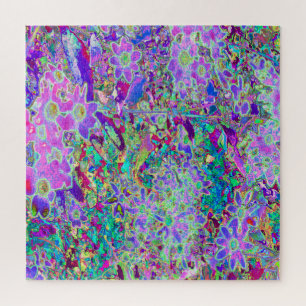 Trippy Abstract Pink and Purple Flowers Jigsaw Puzzle