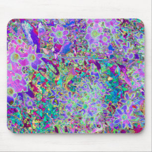 Trippy Abstract Pink and Purple Flowers Mouse Pad