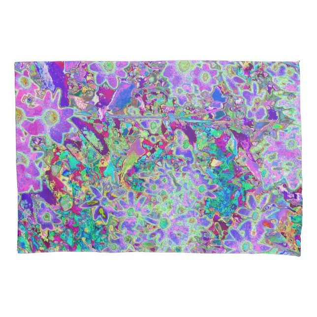 Trippy Abstract Pink and Purple Flowers Pillowcase (Front)