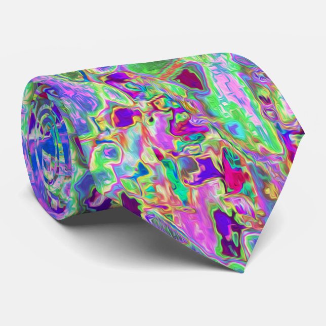 Trippy Abstract Pink and Purple Flowers Tie (Rolled)