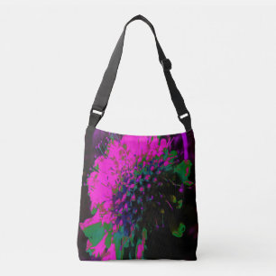 Trippy Abstract Retro Hot Pink and Black Flower Crossbody Bag