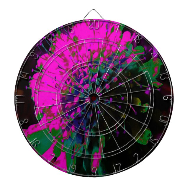 Trippy Abstract Retro Hot Pink and Black Flower Dartboard (Front)