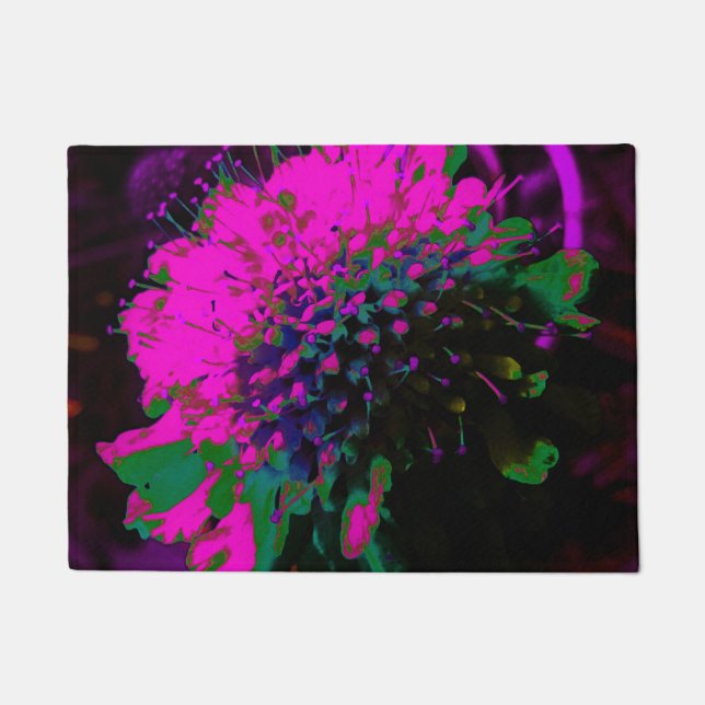 Trippy Abstract Retro Hot Pink and Black Flower Doormat (Front)