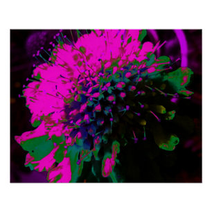 Trippy Abstract Retro Hot Pink and Black Flower Poster