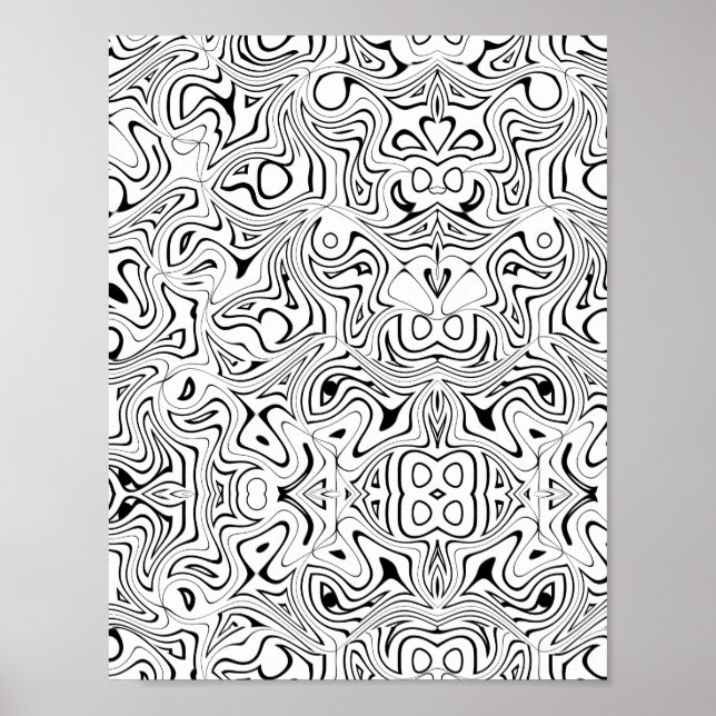 Trippy Abstract Swirl Pattern Colouring Page Art Poster (Front)