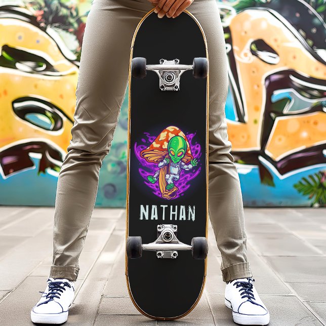 Trippy Alien Mushroom Personalised Name Skateboard (Creator Uploaded)