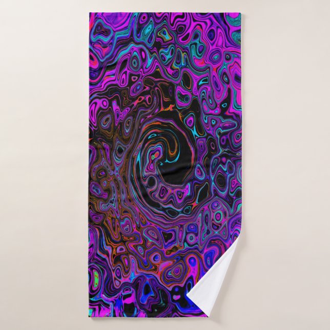 Trippy Black and Magenta Retro Liquid Swirl Bath Towel (Bath Towel)