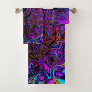 Trippy Black and Magenta Retro Liquid Swirl Bath Towel Set