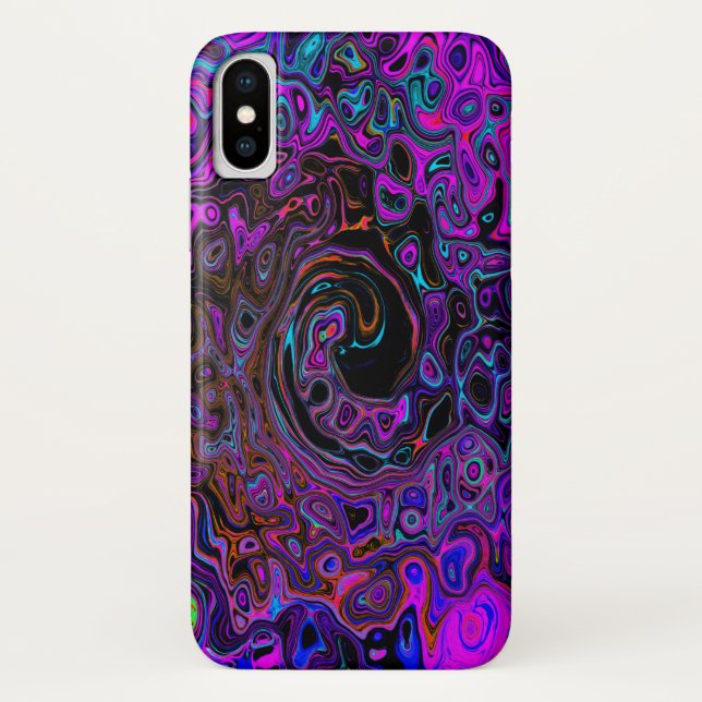 Trippy Black and Magenta Retro Liquid Swirl Case-Mate iPhone Case (Back)