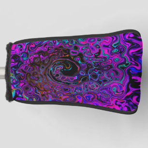 Trippy Black and Magenta Retro Liquid Swirl Golf Head Cover