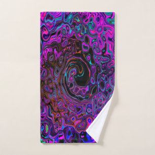 Trippy Black and Magenta Retro Liquid Swirl Hand Towel