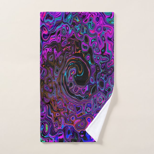Trippy Black and Magenta Retro Liquid Swirl Hand Towel (Hand Towel)