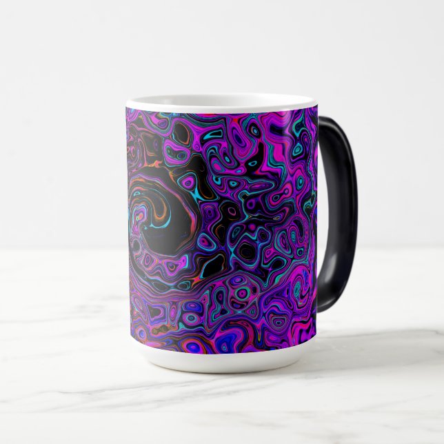 Trippy Black and Magenta Retro Liquid Swirl Magic Mug (Front Right)