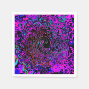 Trippy Black and Magenta Retro Liquid Swirl Napkin