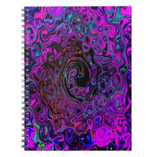 Trippy Black and Magenta Retro Liquid Swirl Notebook