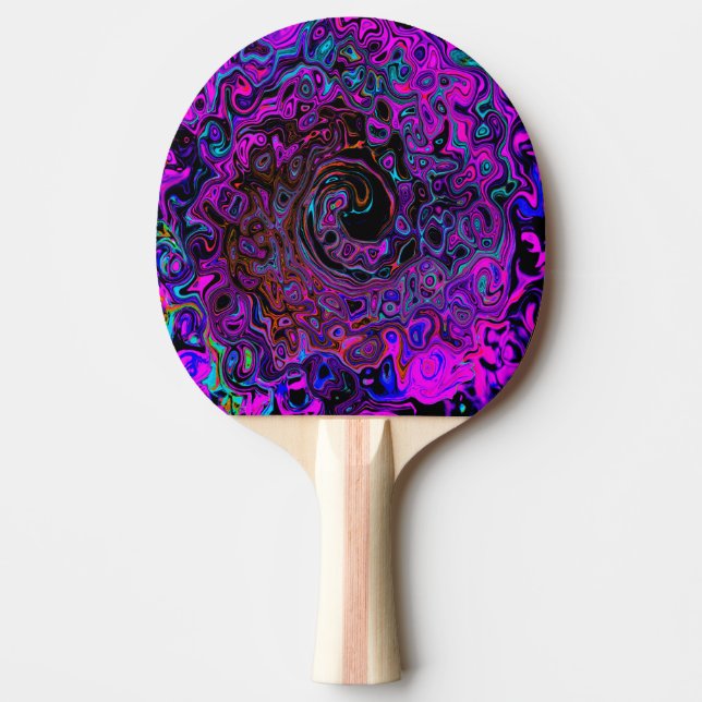 Trippy Black and Magenta Retro Liquid Swirl Ping Pong Paddle (Front)