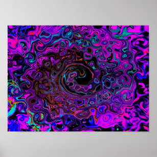 Trippy Black and Magenta Retro Liquid Swirl Poster