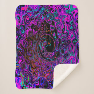 Trippy Black and Magenta Retro Liquid Swirl Sherpa Blanket