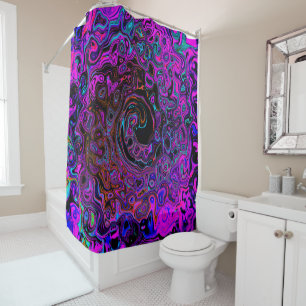 Trippy Black and Magenta Retro Liquid Swirl Shower Curtain