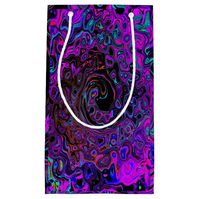 Trippy Black and Magenta Retro Liquid Swirl Small Gift Bag (Front)