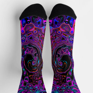 Trippy Black and Magenta Retro Liquid Swirl Socks