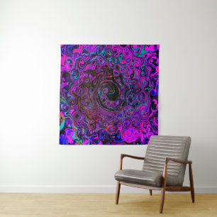 Trippy Black and Magenta Retro Liquid Swirl Tapestry