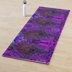 Trippy Black and Magenta Retro Liquid Swirl Yoga Mat