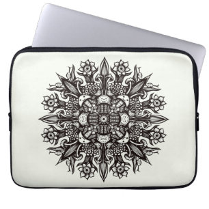 Trippy black and white cool psychedelic mandala laptop sleeve