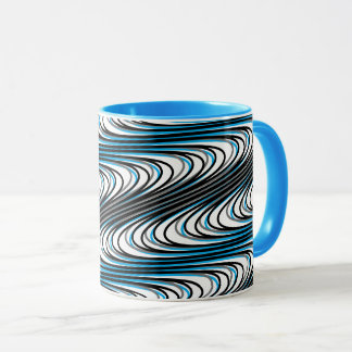 Trippy Black White Blue Wavy Stripes Abstract Cool Mug