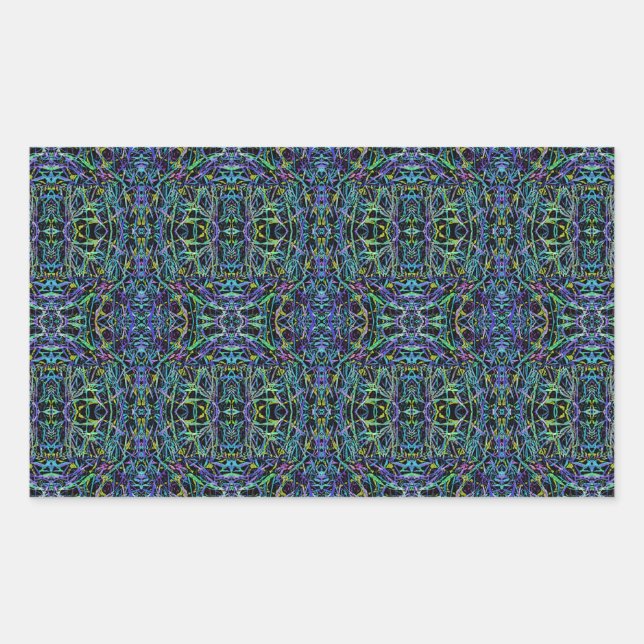 Trippy Blue Green Quilt Geometric Rectangular Sticker (Front)