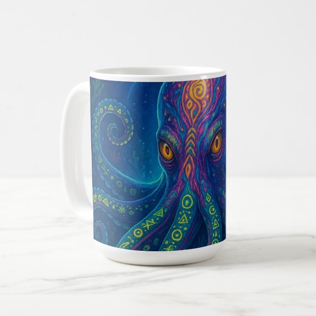 Trippy Blue Octopus  Coffee Mug (Front Left)