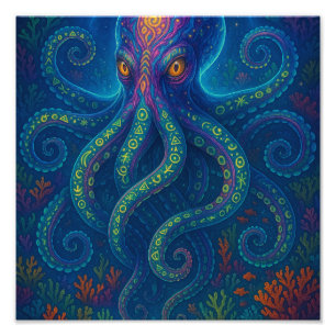 Trippy Blue Octopus Photo Print