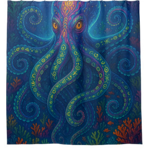 Trippy Blue Octopus Shower Curtain