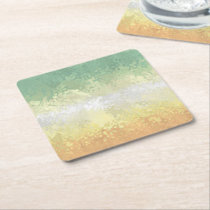 Trippy Boho Groovy Abstract Genderflor Pride Flag Square Paper Coaster