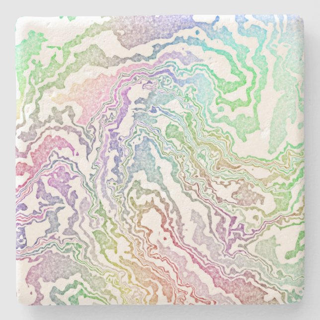 Trippy Boho Marbled Colourful Rainbow Abstract Stone Coaster (Front)